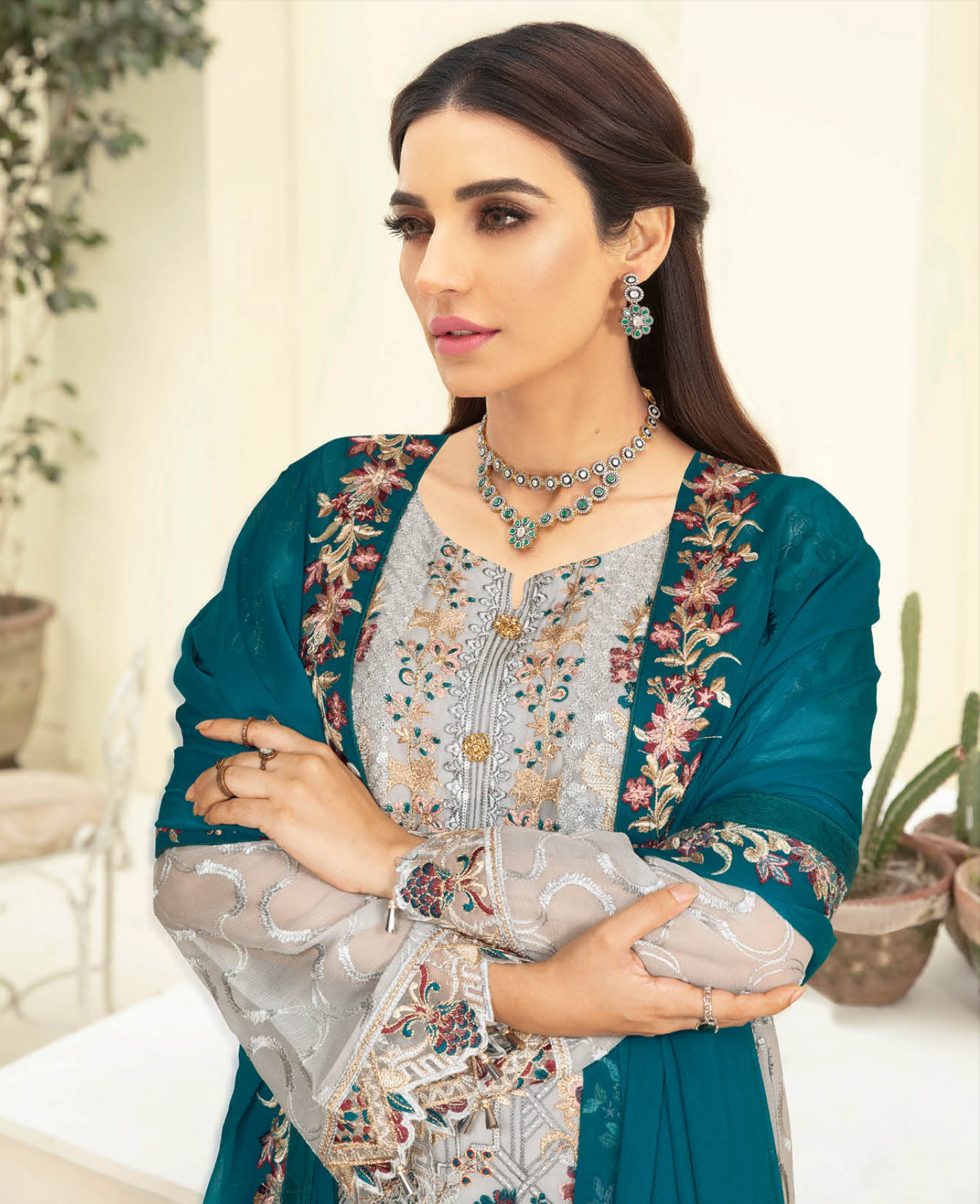 Light Grey Nayab by Ramsha Chiffon Ladies Suit