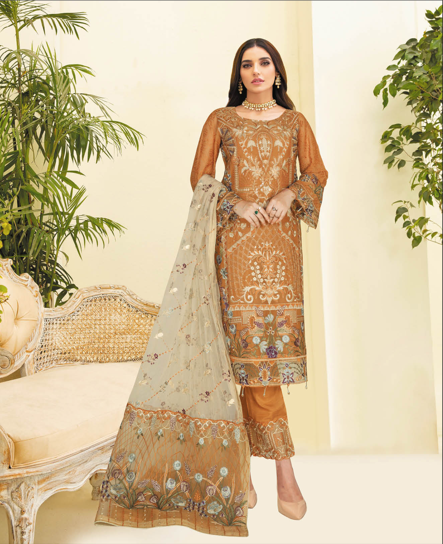 Brown Nayab by Ramsha Chiffon Ladies Suit