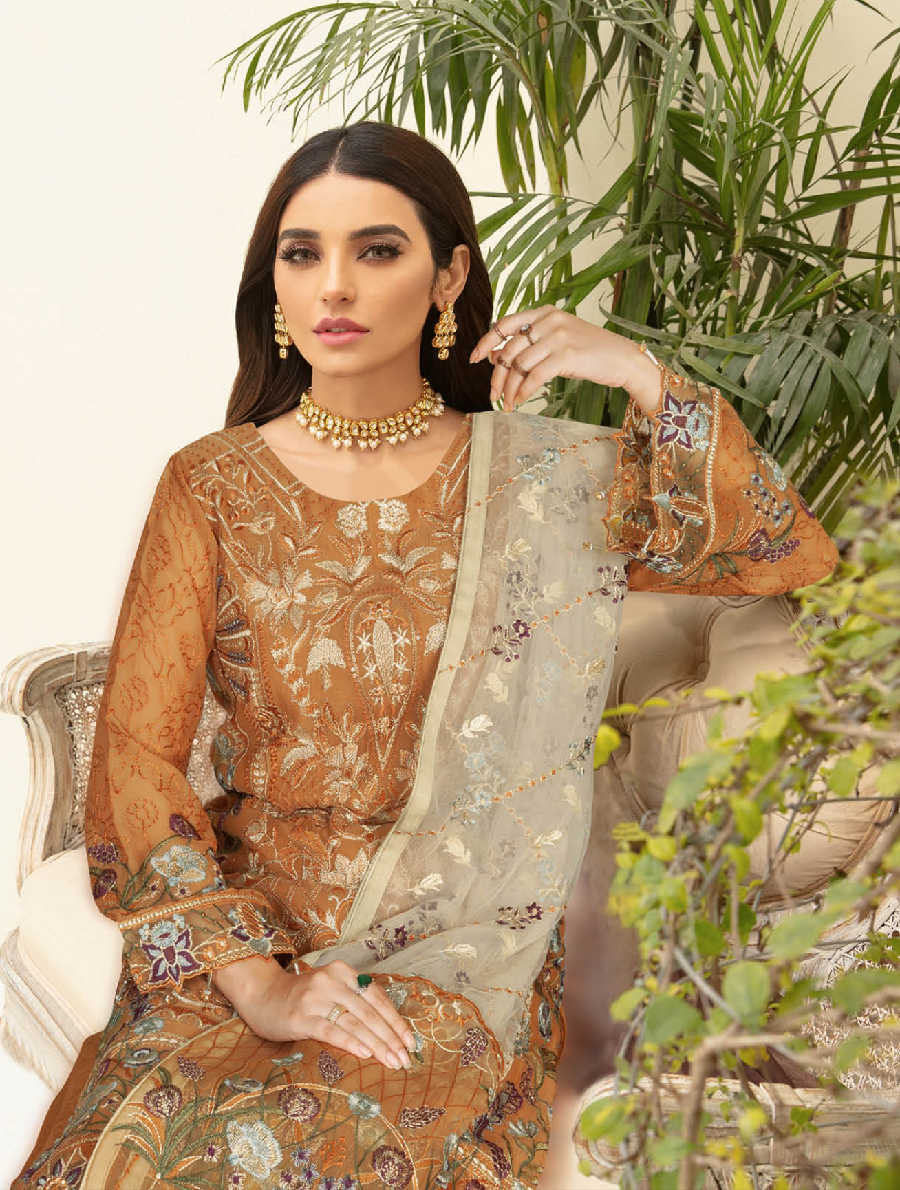 Brown Nayab by Ramsha Chiffon Ladies Suit