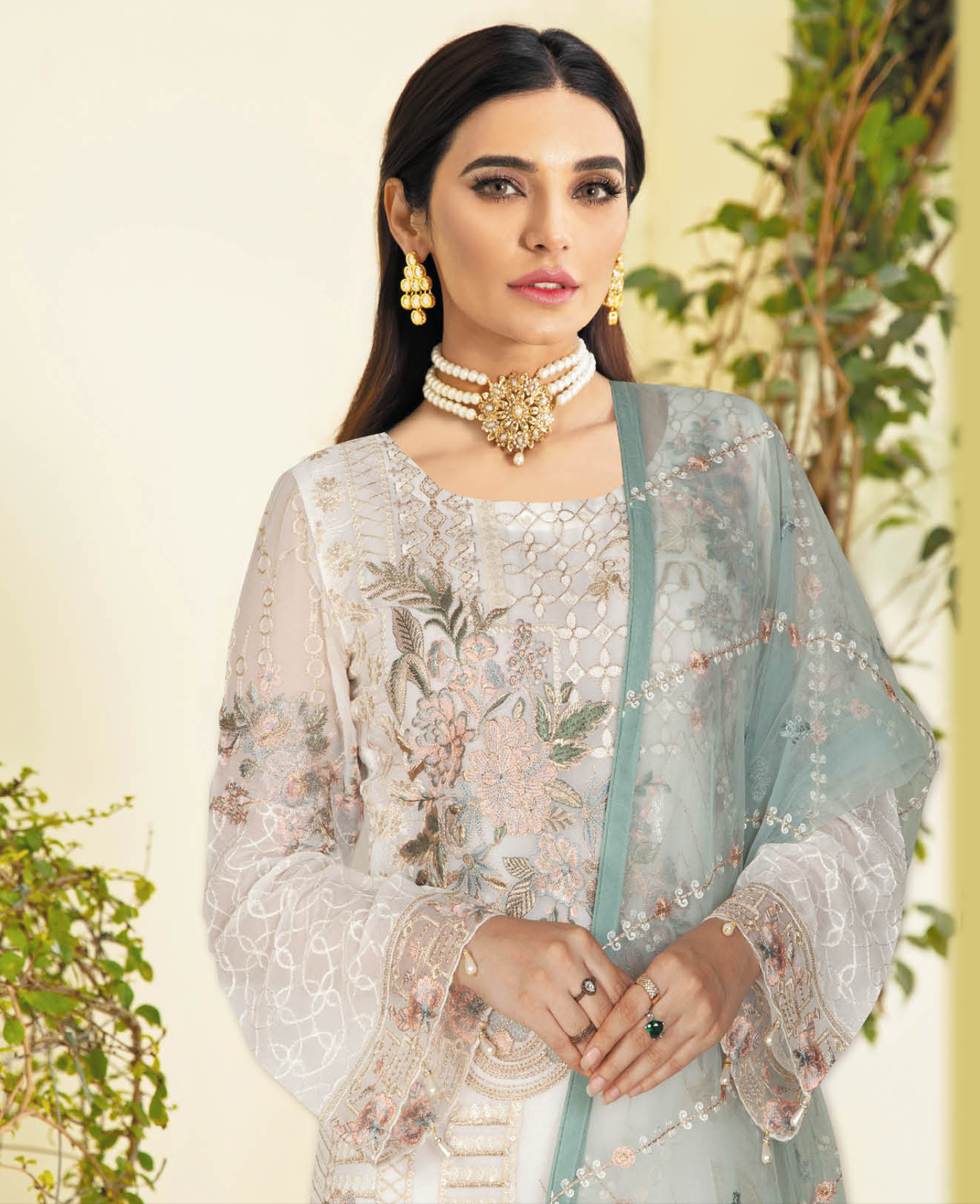 White Nayab by Ramsha Chiffon Ladies Suit