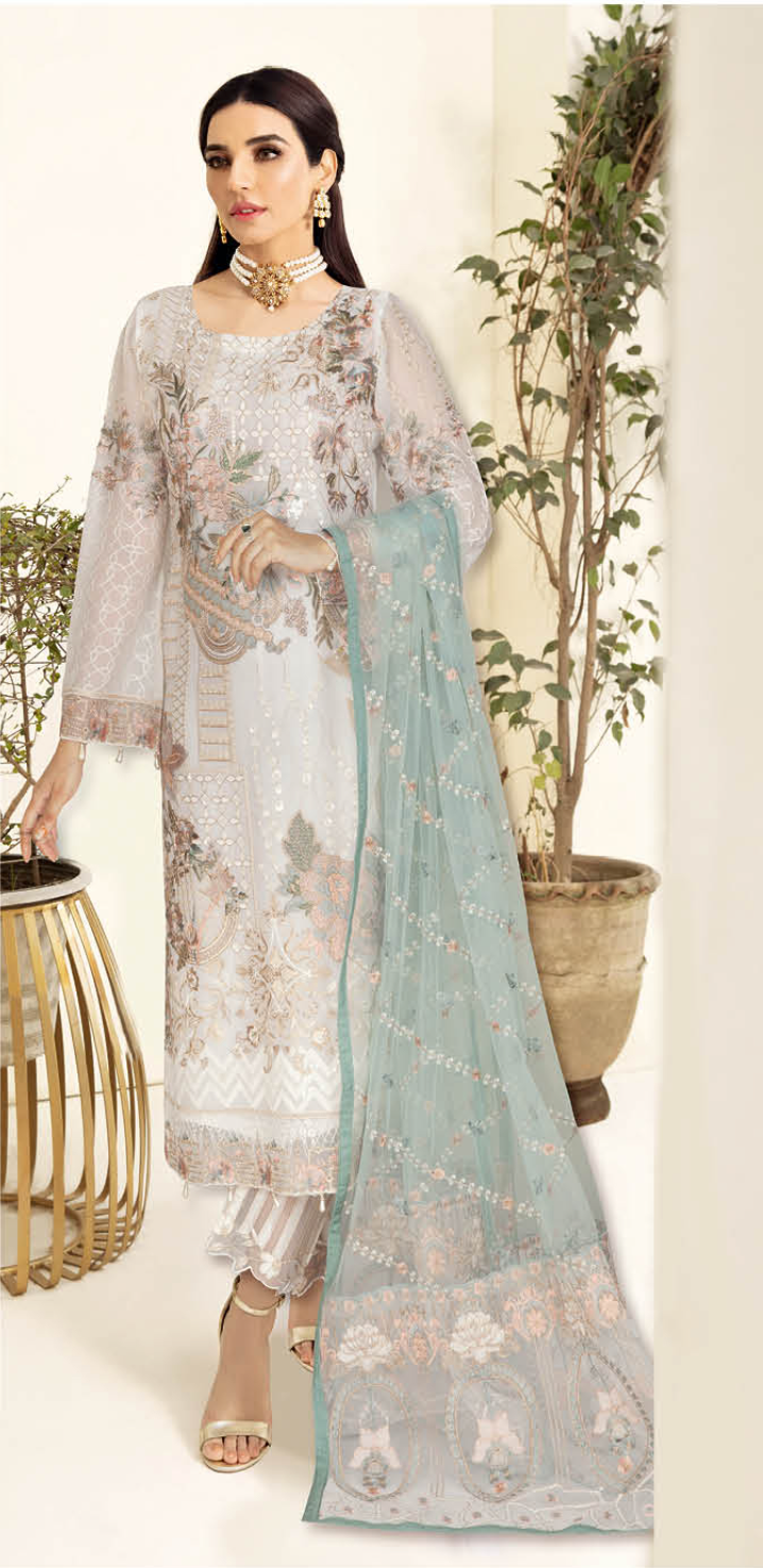 White Nayab by Ramsha Chiffon Ladies Suit