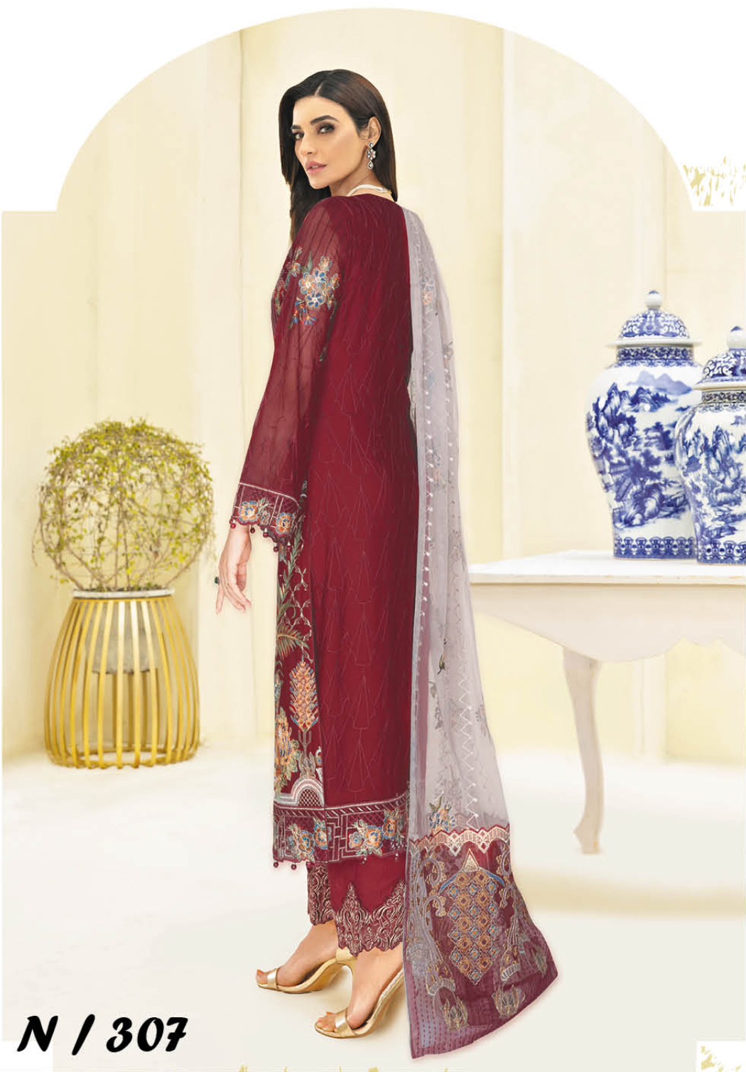 Maroon Nayab by Ramsha Chiffon Ladies Suit