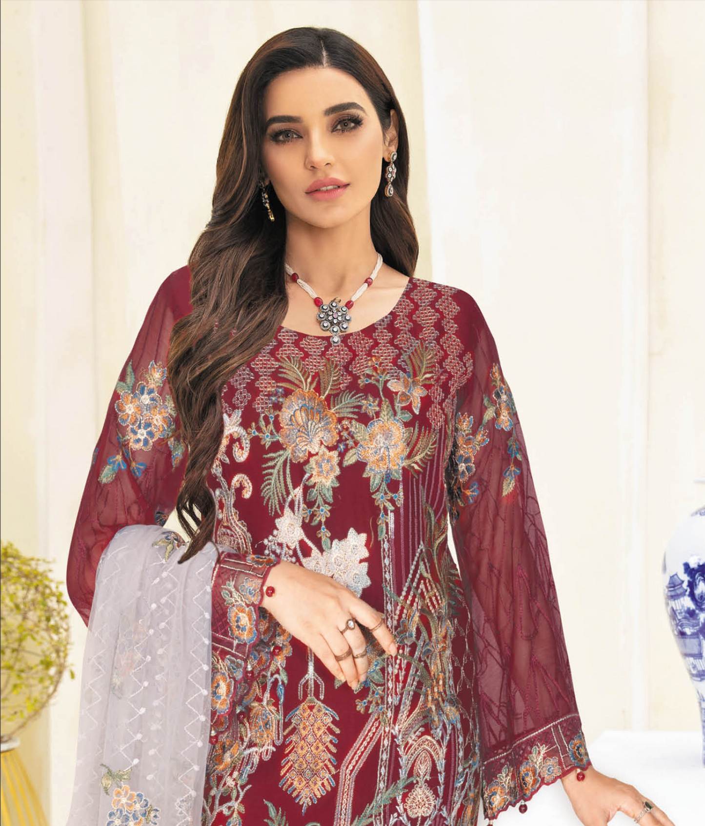 Maroon Nayab by Ramsha Chiffon Ladies Suit
