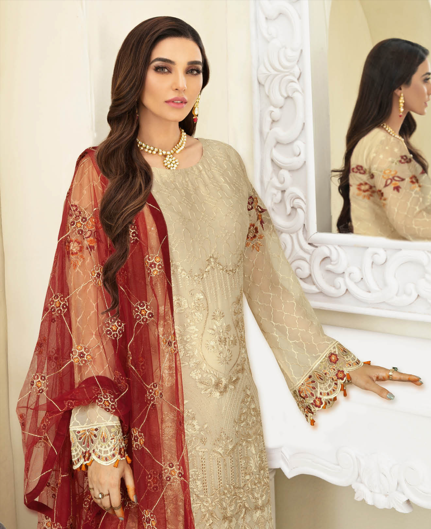 Light Beige Gold Nayab by Ramsha Chiffon Ladies Suit