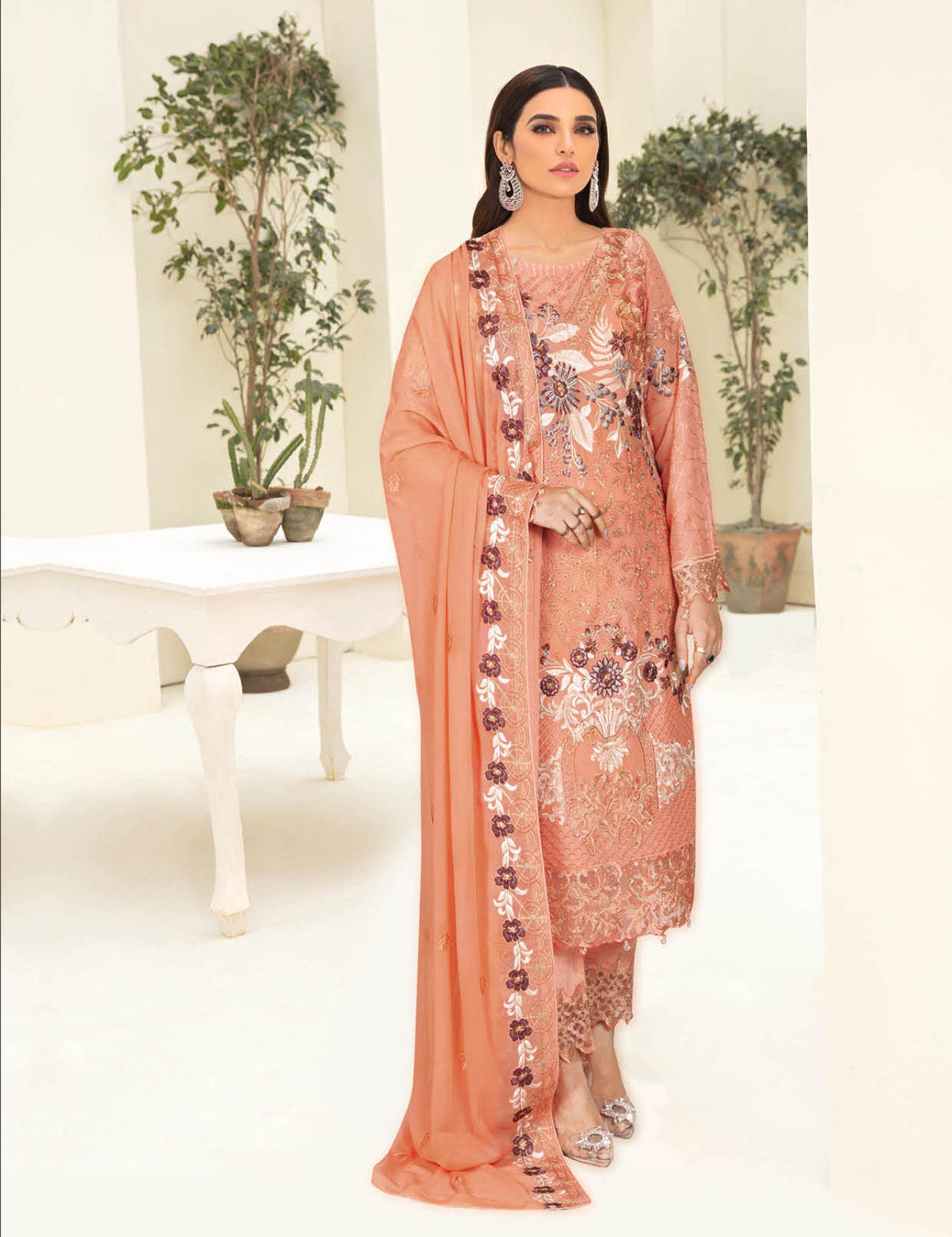 Peach Pink Nayab by Ramsha Chiffon Ladies Suit
