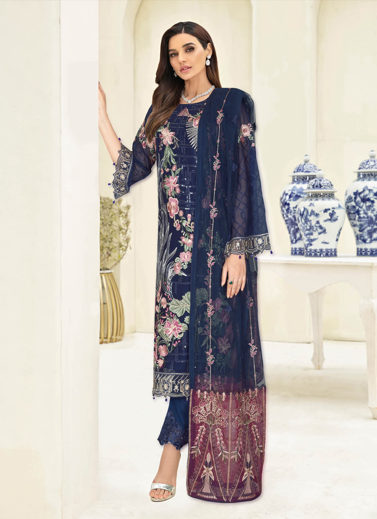 Navy Blue Nayab by Ramsha Chiffon Ladies Suit