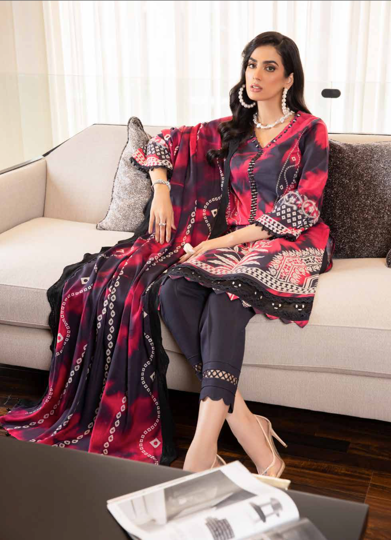 Dark Navy and Pink Nureh Khaddar Ladies Suit