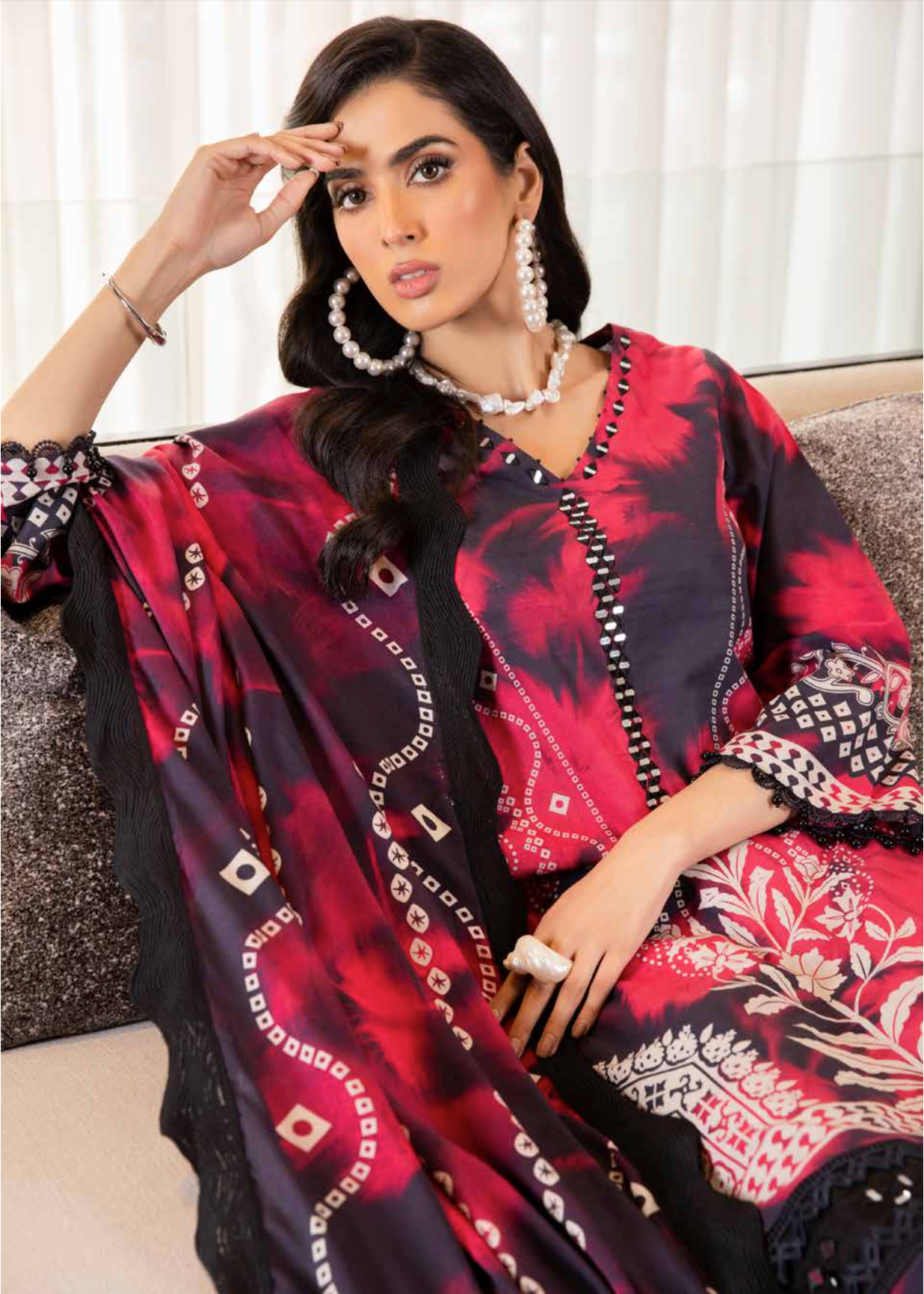 Dark Navy and Pink Nureh Khaddar Ladies Suit