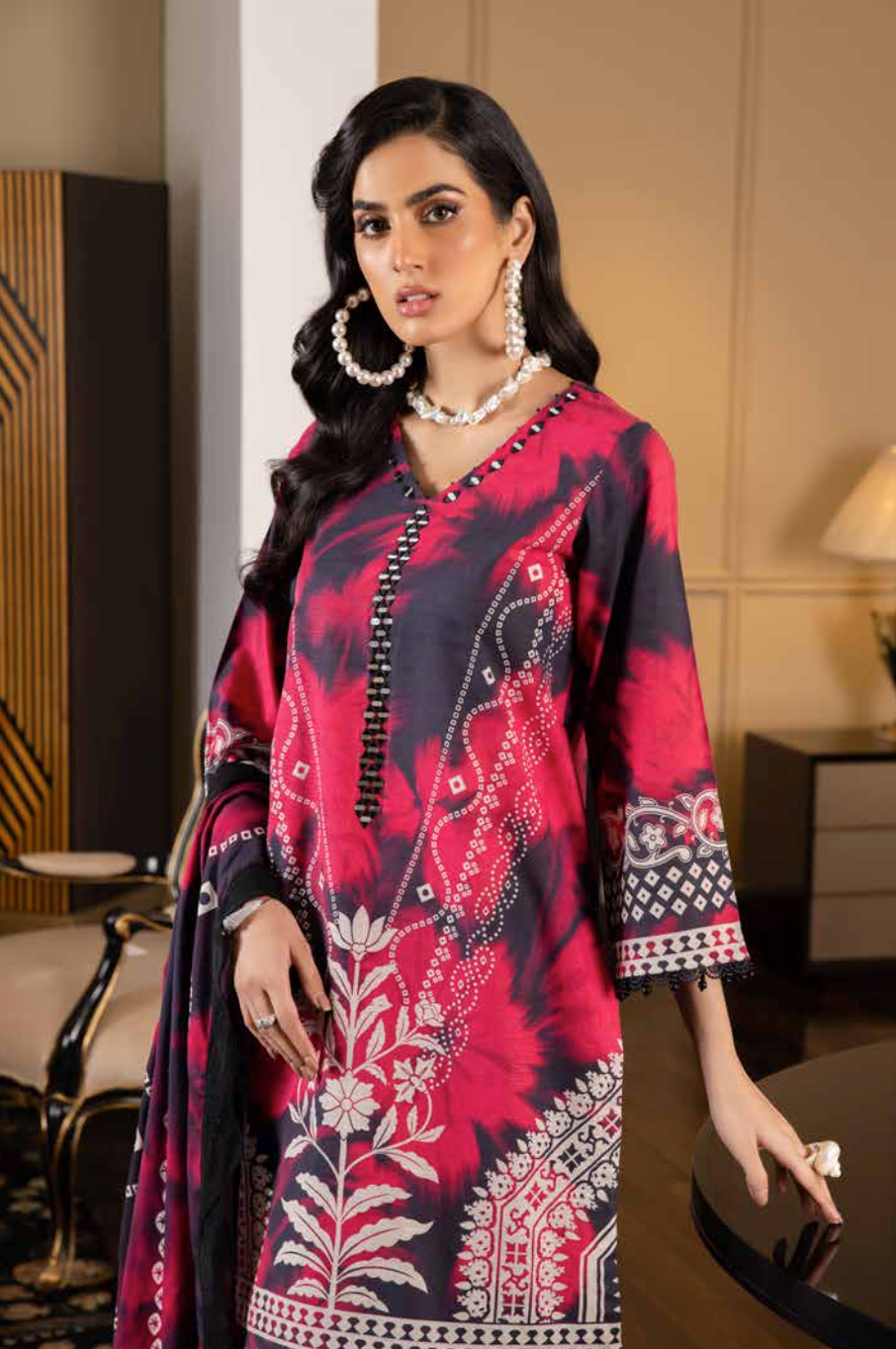 Dark Navy and Pink Nureh Khaddar Ladies Suit