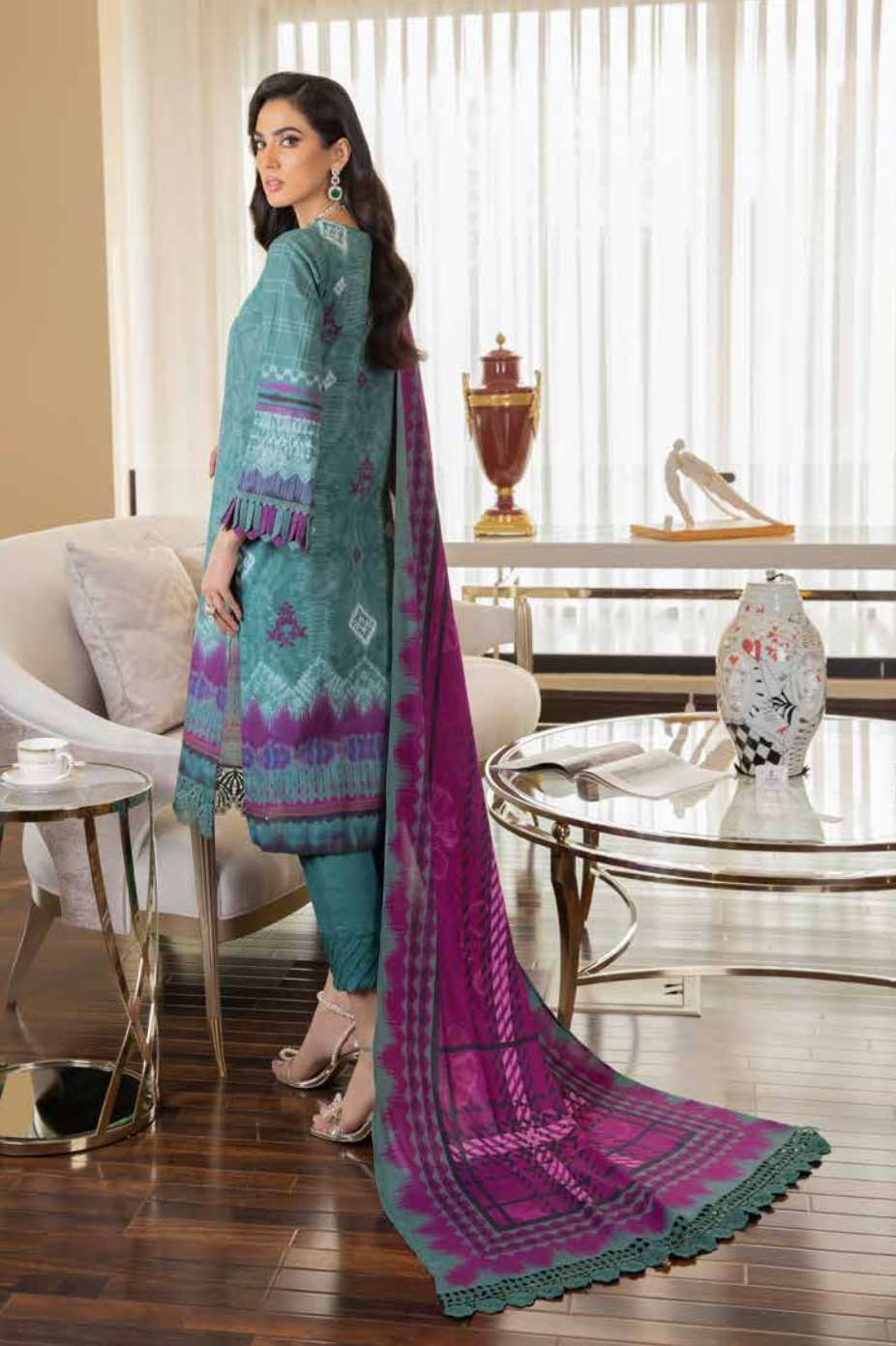 Dark Teal Green and Purple Nureh Khaddar Ladies Suit
