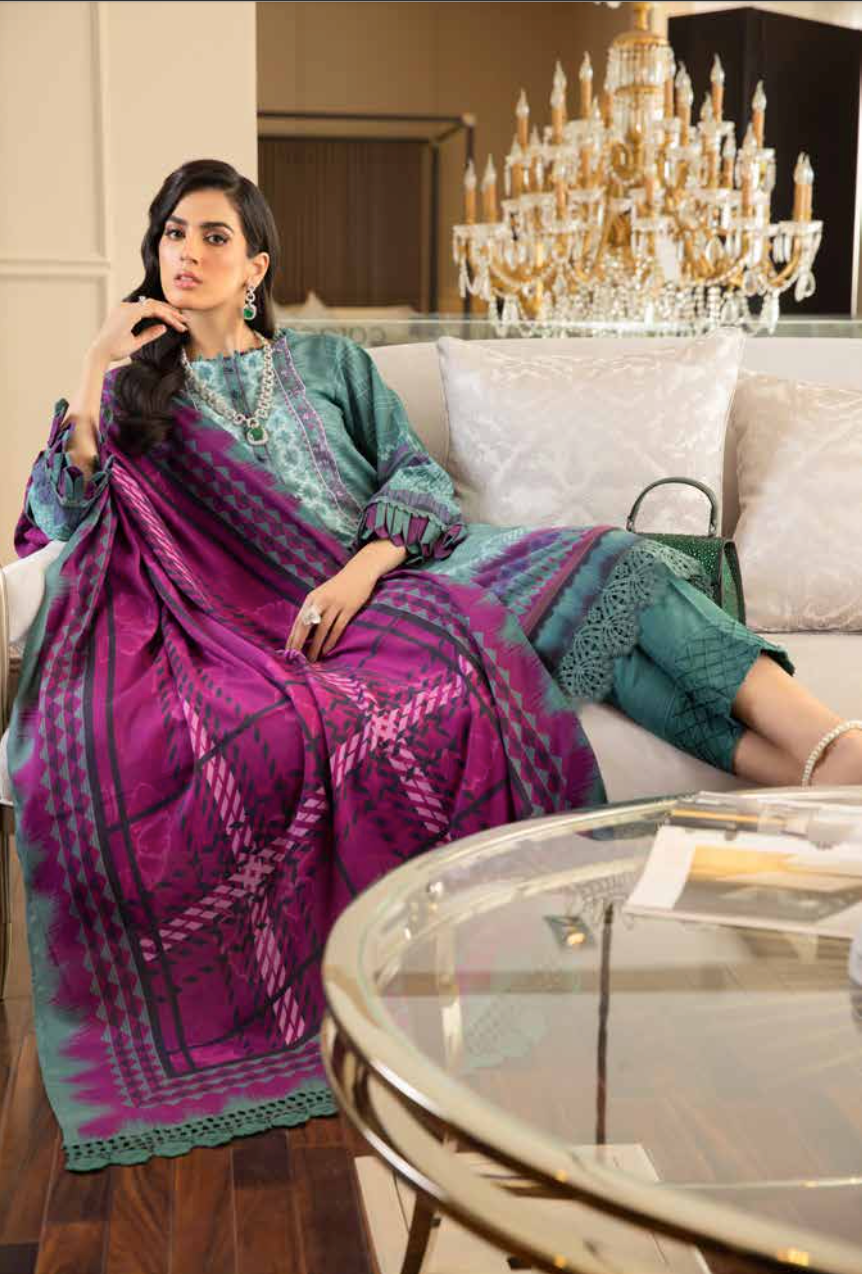Dark Teal Green and Purple Nureh Khaddar Ladies Suit