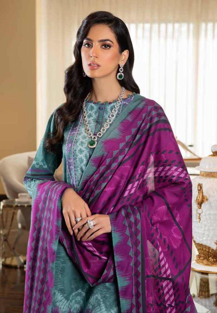 Dark Teal Green and Purple Nureh Khaddar Ladies Suit