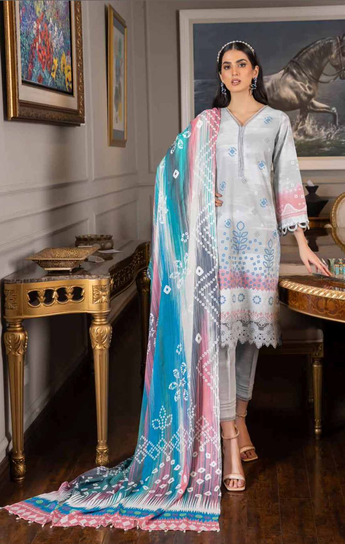 Off White Grey Nureh Khaddar Ladies Suit
