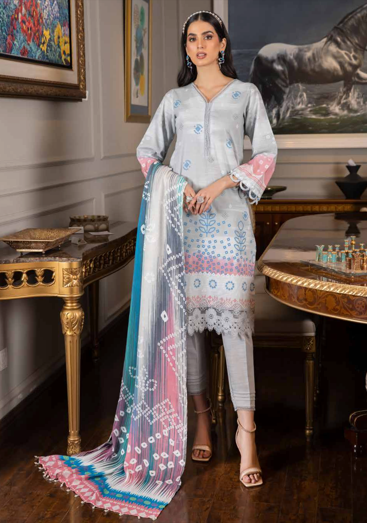 Off White Grey Nureh Khaddar Ladies Suit