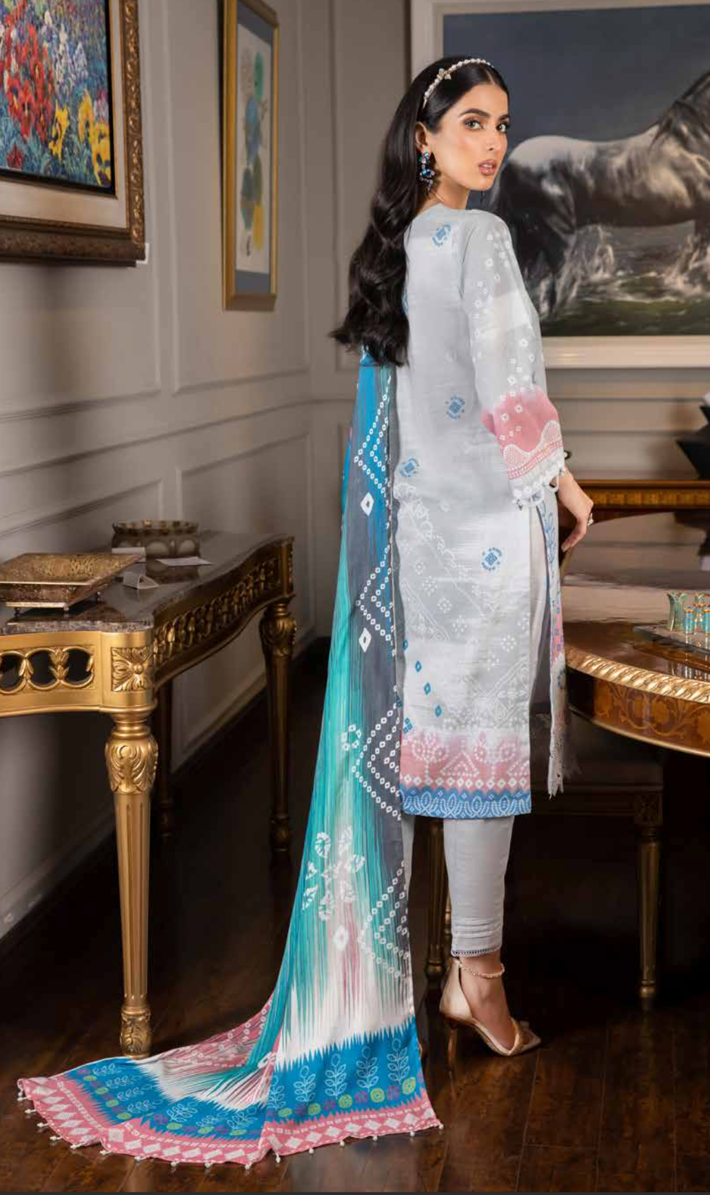 Off White Grey Nureh Khaddar Ladies Suit