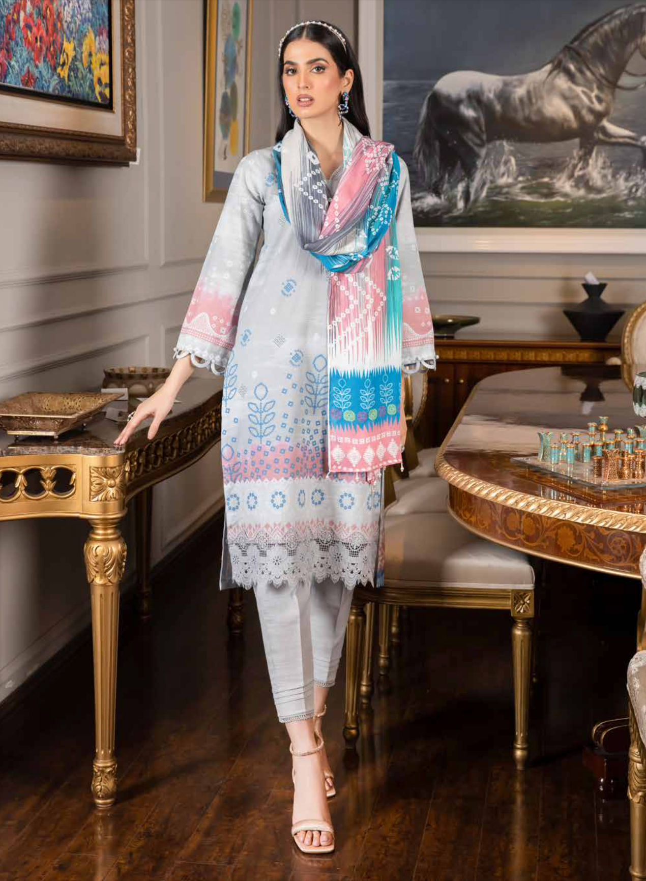 Off White Grey Nureh Khaddar Ladies Suit
