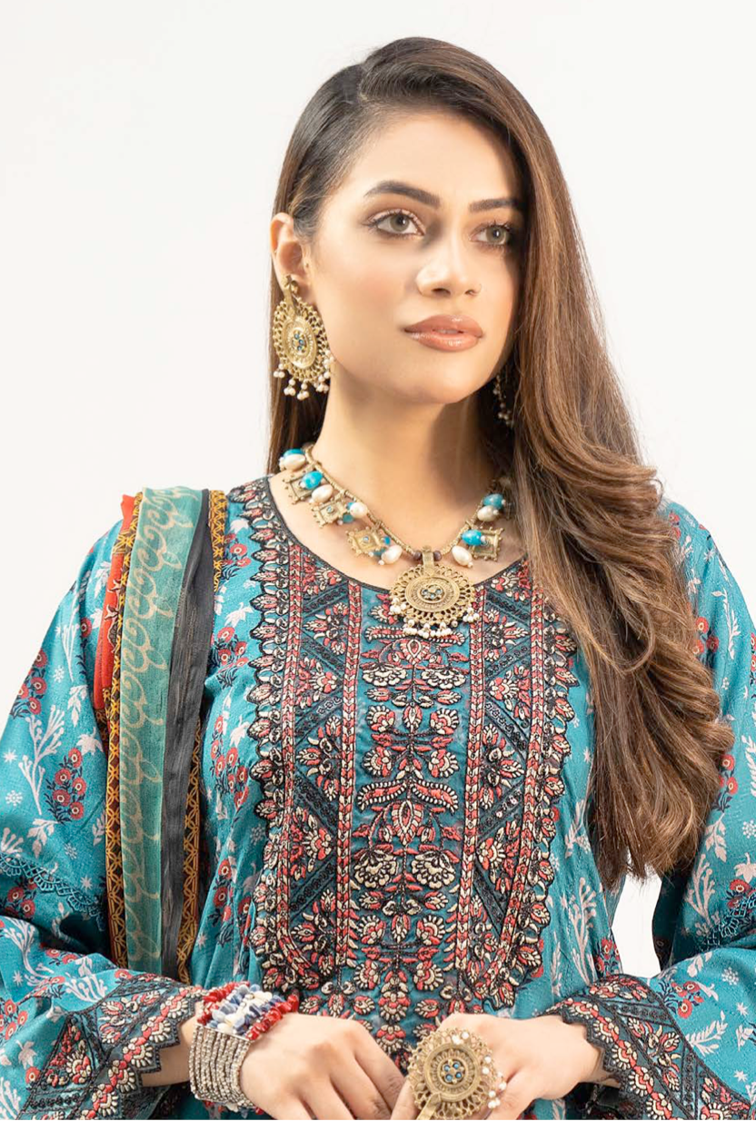 Dark Teal Blue Munira Designer Linen Ladies Suit