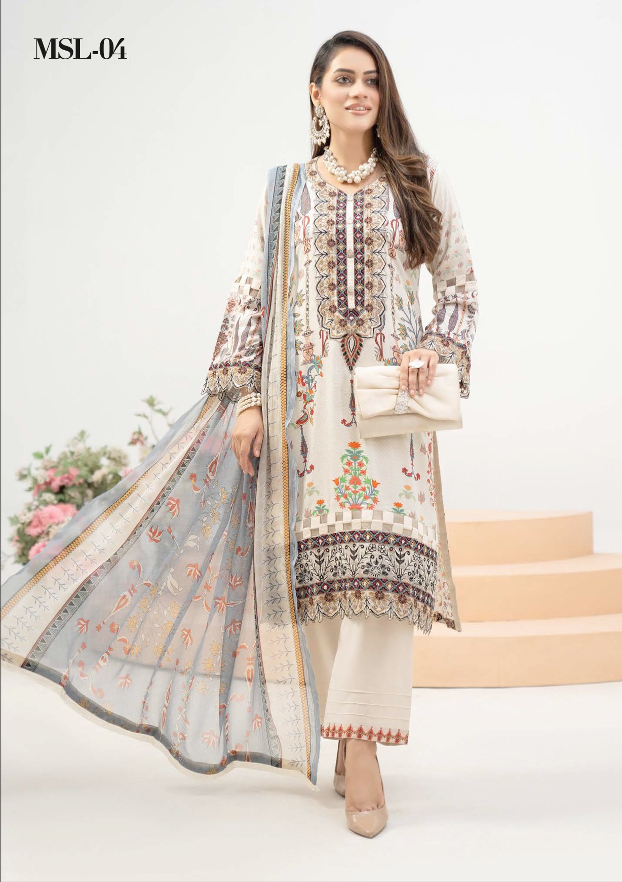 Off White Cream Munira Designer Linen Ladies Suit