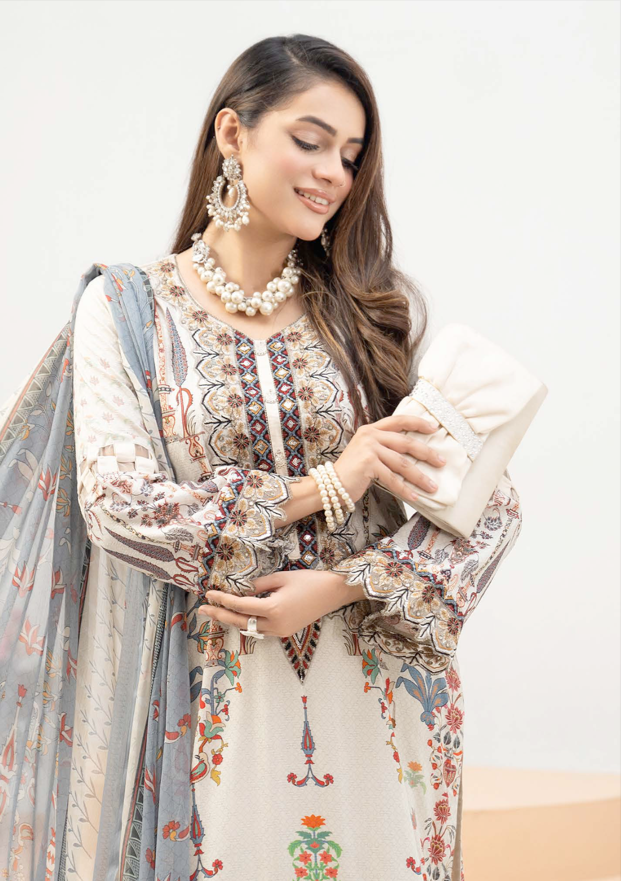 Off White Cream Munira Designer Linen Ladies Suit