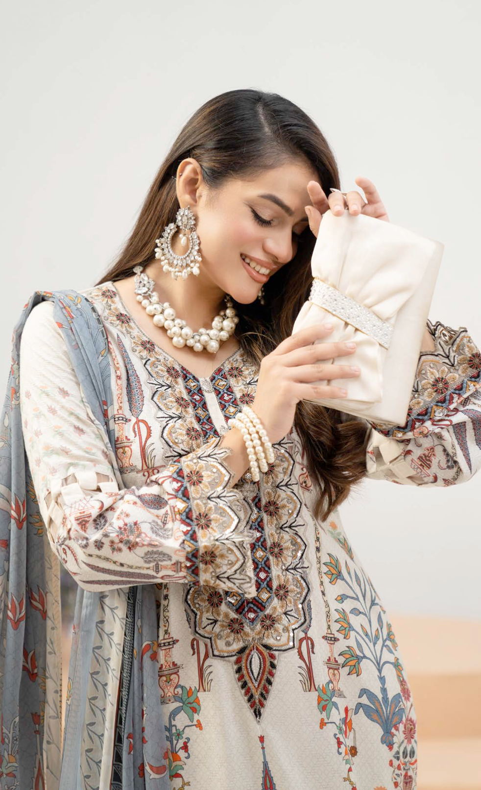 Off White Cream Munira Designer Linen Ladies Suit