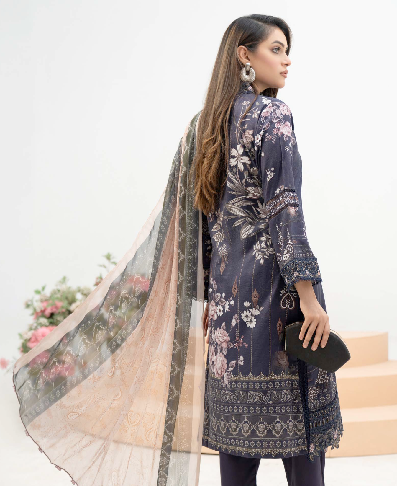 Navy Munira Designer Linen Ladies Suit