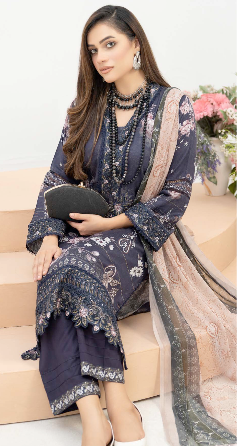Navy Munira Designer Linen Ladies Suit