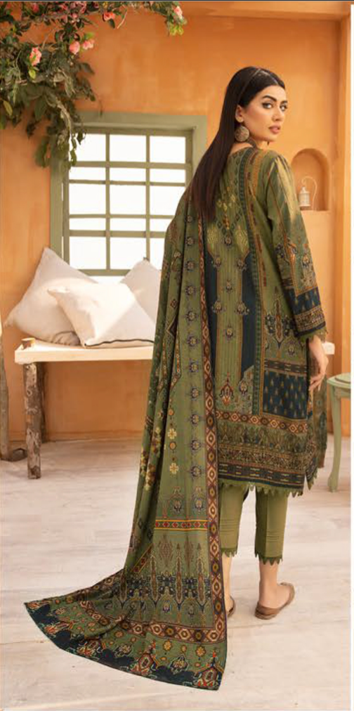 Olive Green Carnation Dhanak Ladies Suit