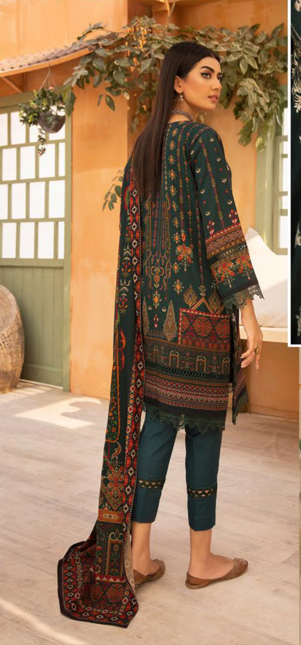 Dark Green Carnation Dhanak Ladies Suit