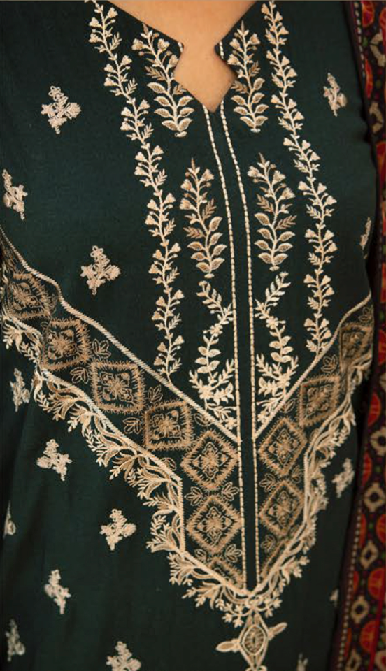 Dark Green Carnation Dhanak Ladies Suit