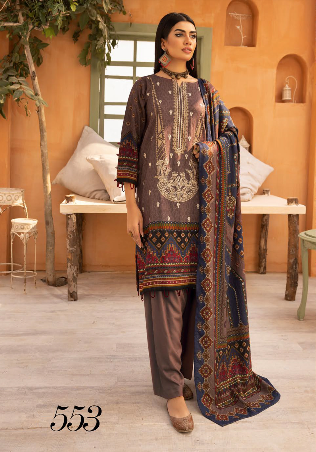 Brown Carnation Dhanak Ladies Suit