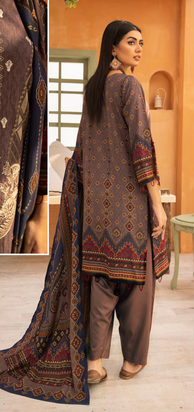 Brown Carnation Dhanak Ladies Suit
