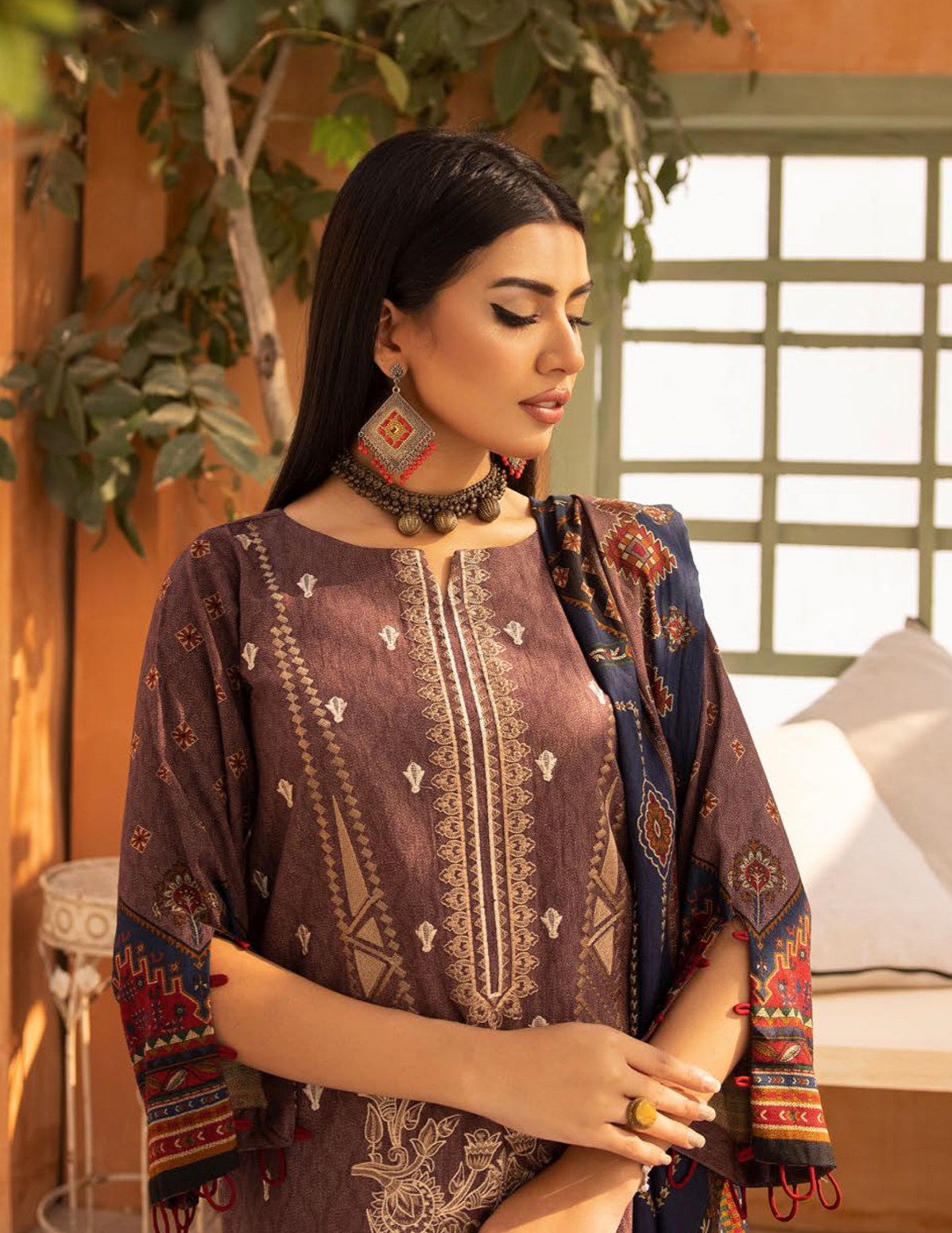 Brown Carnation Dhanak Ladies Suit