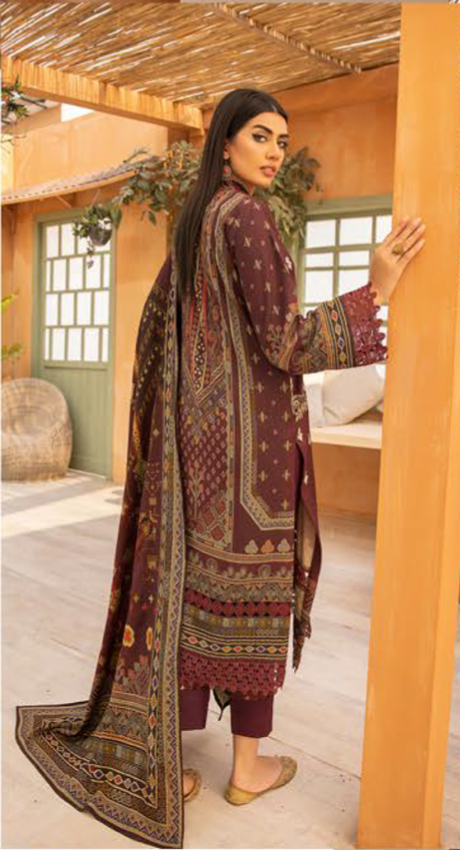 Dark Maroon Carnation Dhanak Ladies Suit
