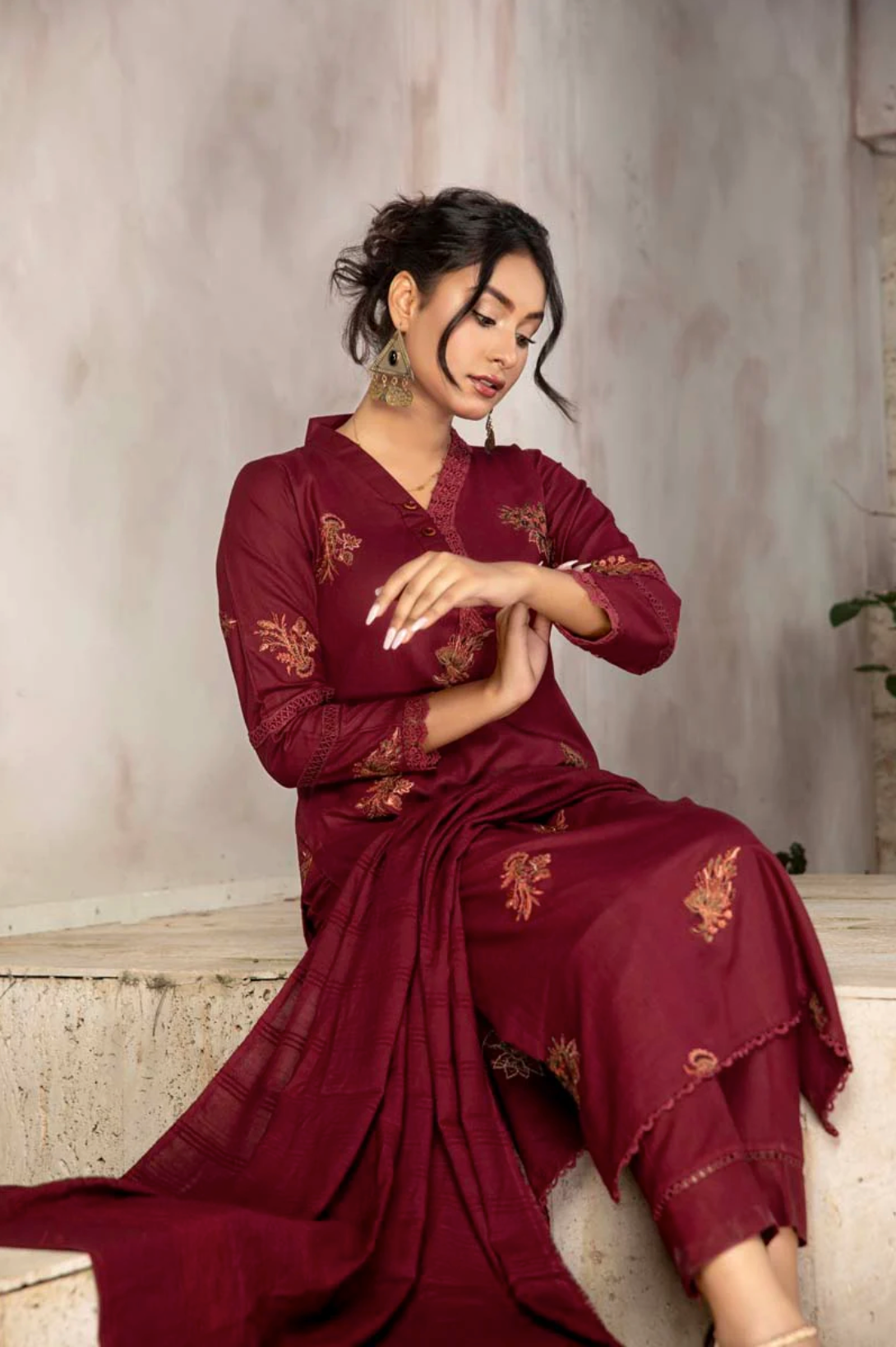 Maroon Umang Dhanak Ladies Suit