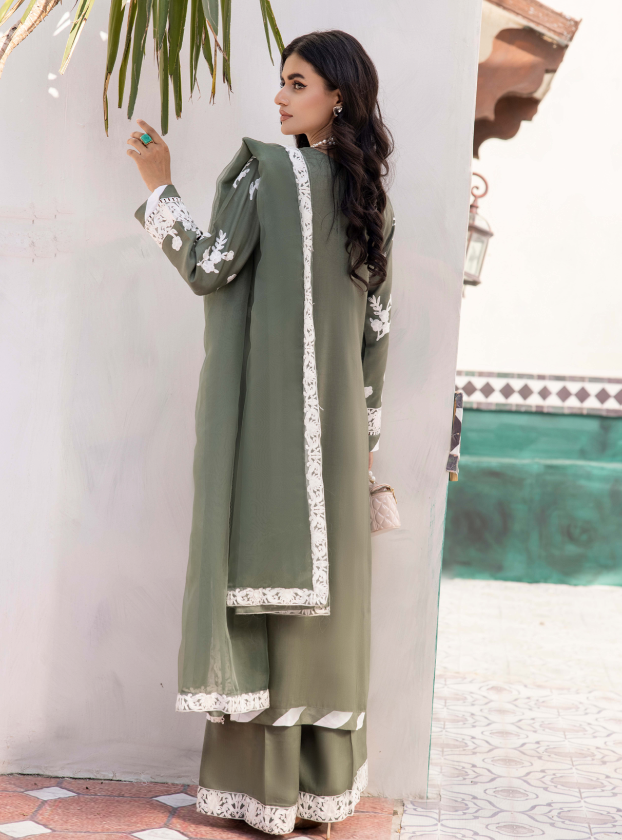 Olive Green Rozana Linen Ladies Suit