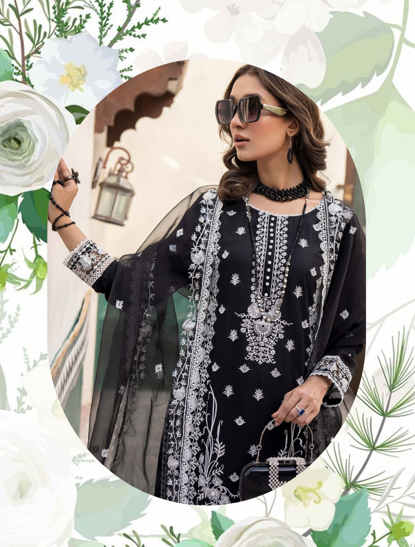 Black Rozana Linen Ladies Suit