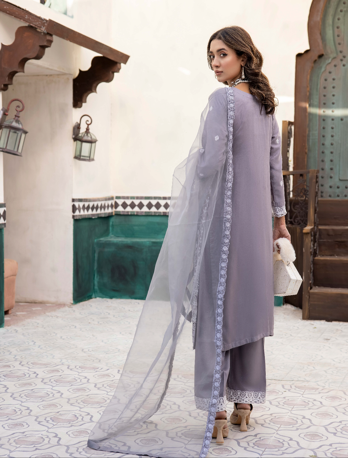 Grey Rozana Linen Ladies Suit