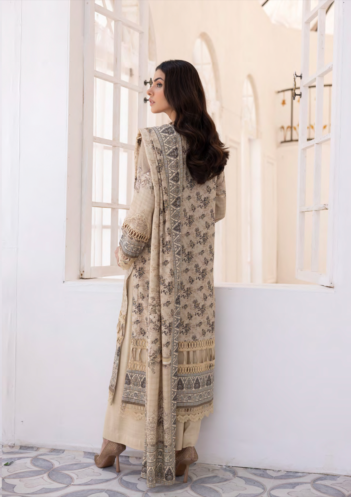 Light Beige Gold 'Fusion' Dhanak Ladies Suit