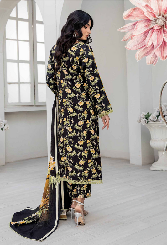 Black and Yellow 'Bareez by Hadiya's' Linen Ladies Suit
