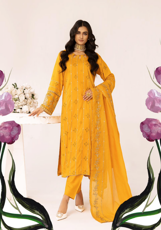 Mustard Orange 'Muskari Elegante' Linen Ladies Suit