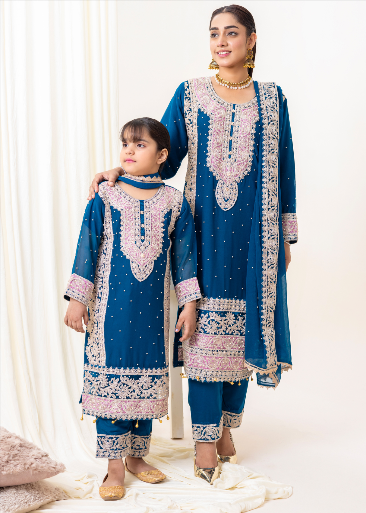 Teal Blue 'Naqsh' Chiffon Ladies Suit