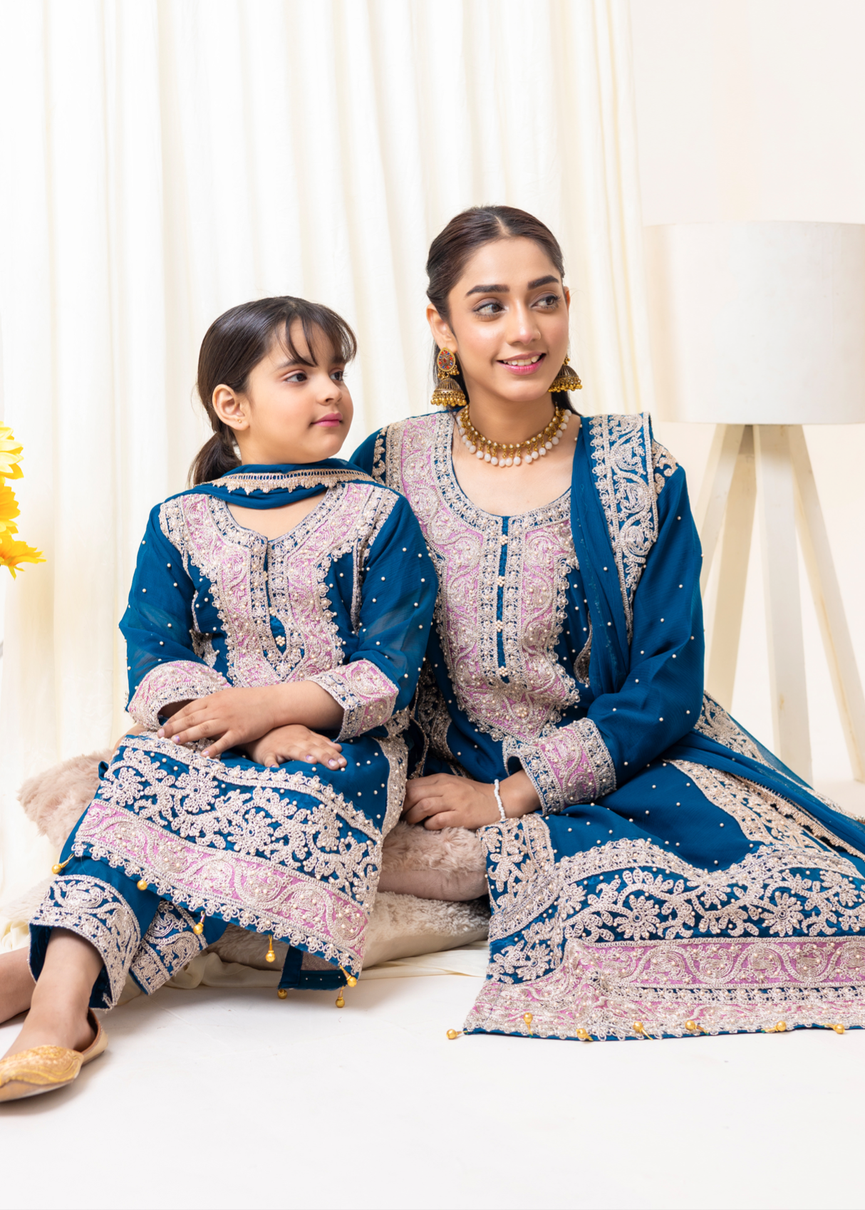 Teal Blue 'Naqsh' Chiffon Ladies Suit