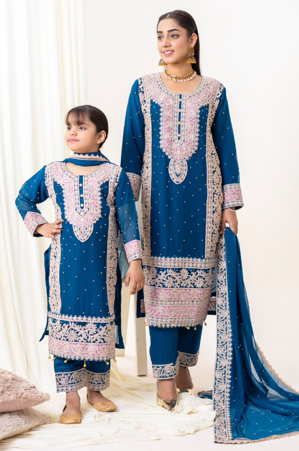 Teal Blue 'Naqsh' Chiffon Ladies Suit