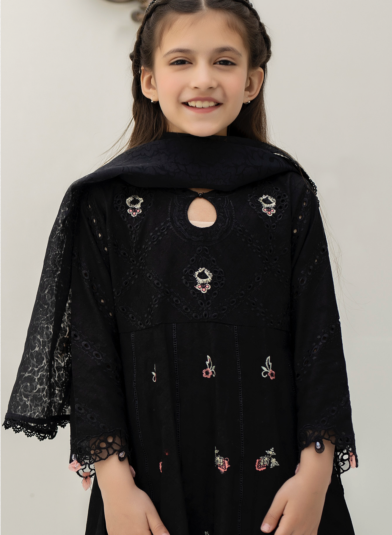 Black Jacquard Lawn Girls Suit