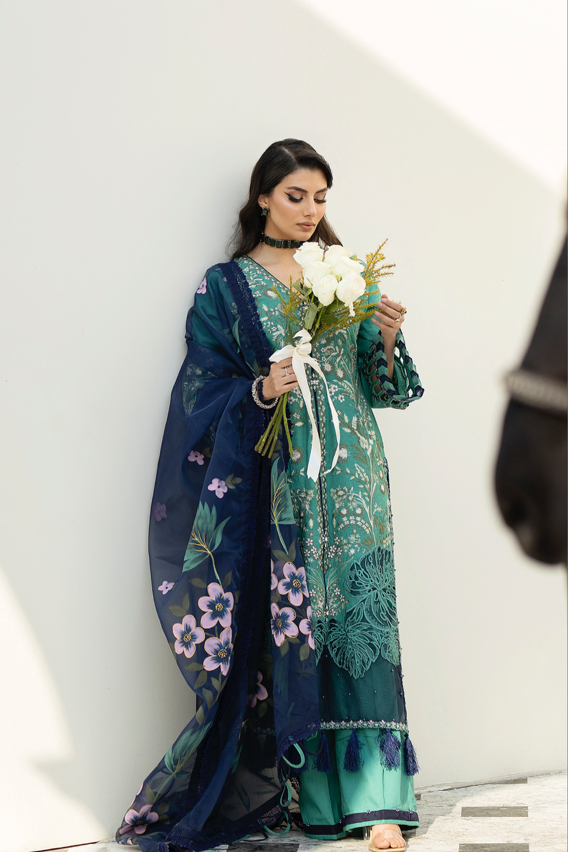 Teal Green Jacquard Lawn Ladies Suit