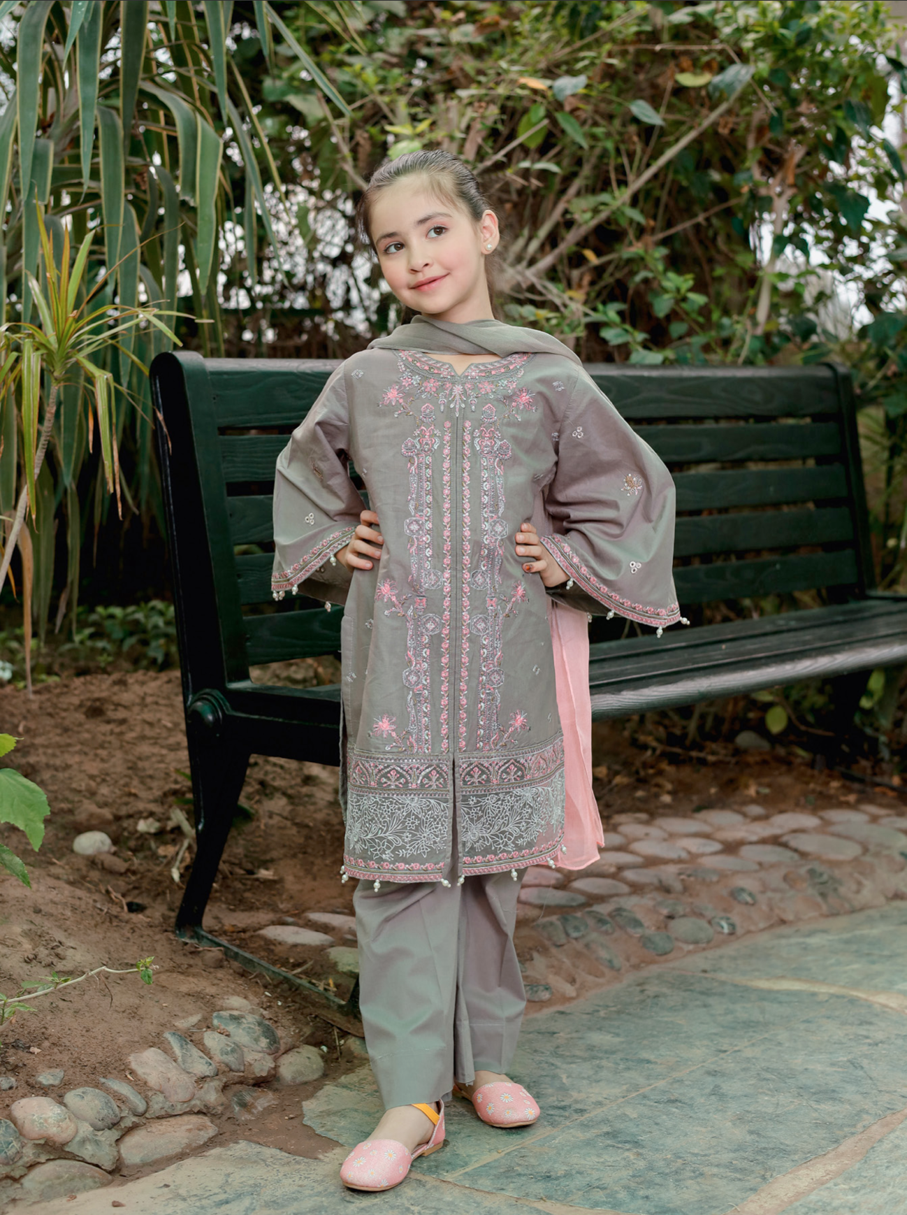 Grey Luxury Lawn Girls Suit