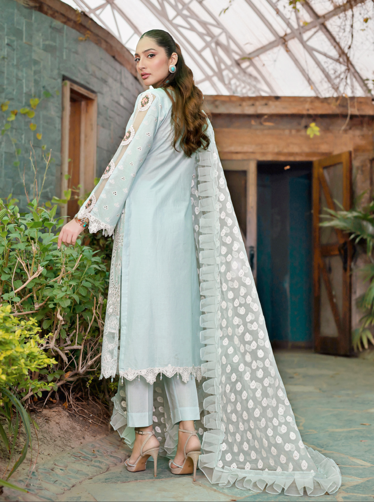 Light Teal Blue Luxury Lawn Ladies Suit