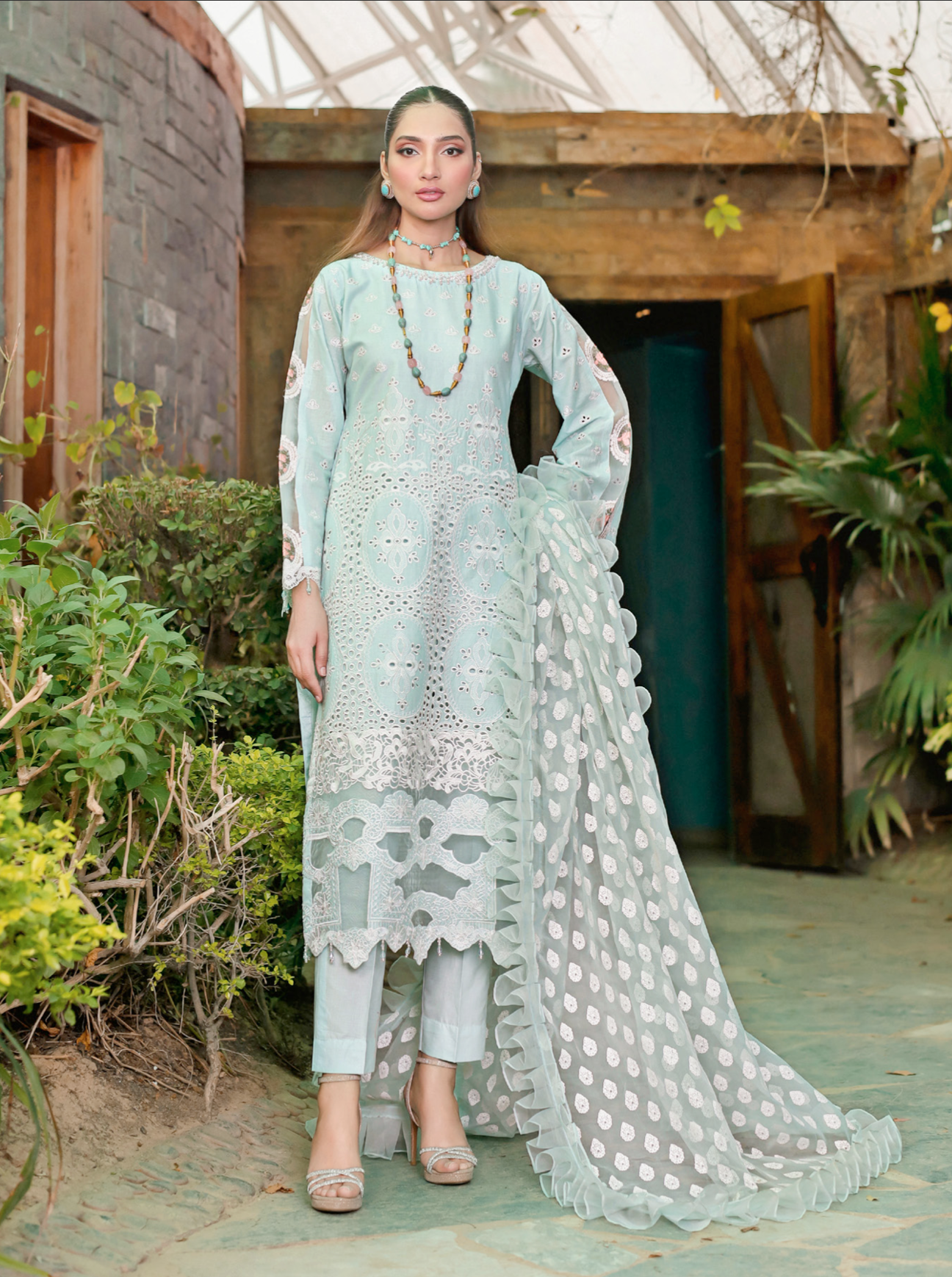 Light Teal Blue Luxury Lawn Ladies Suit