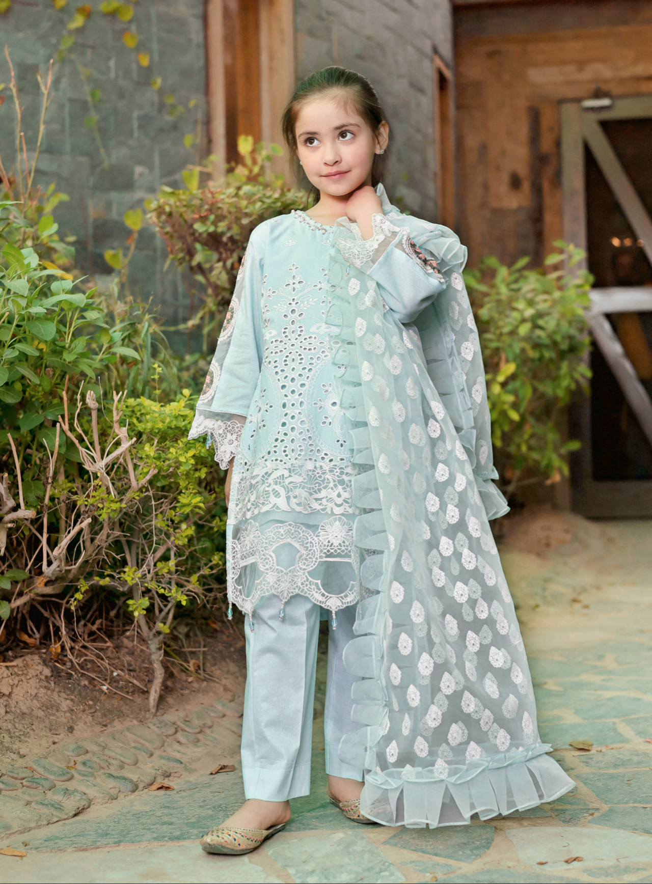 Light Teal Blue Luxury Lawn Girls Suit