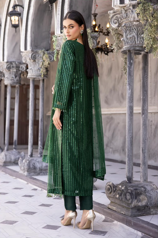 Green 'Baroque Lux' Soft Net Chiffon Ladies Suit